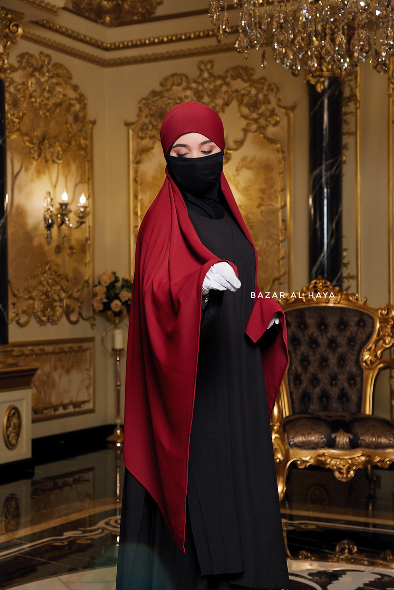 Tie Back Maroon Scarf & Khimar In Long Rectangle Shape - Style & More