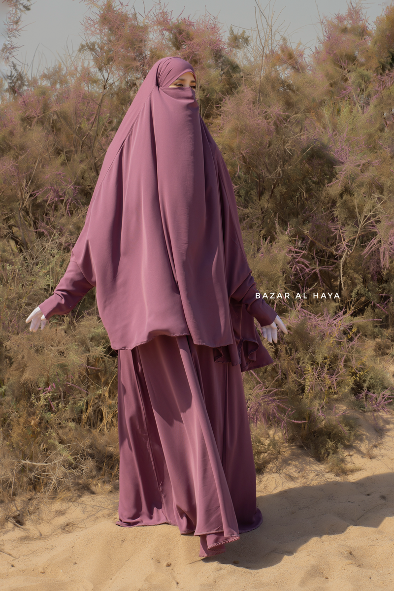 Yasmin Grape Two Piece Jilbab, Dress & Khimar - Long & Loose Style, Light Soft Breathable Fabric