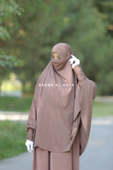 Coffee Cotton Abida Khimar With Sleeves - Soft Cotton