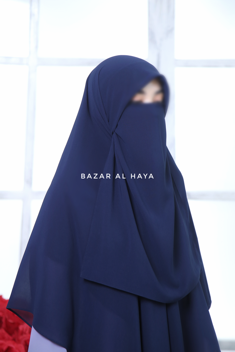 Dark Blue Single Half Niqab - Super Breathable Veil