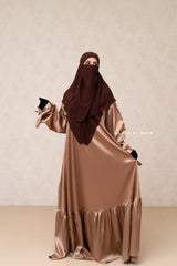 Brown Square Scarf With Half Niqab Set - Super Breathable - Medium