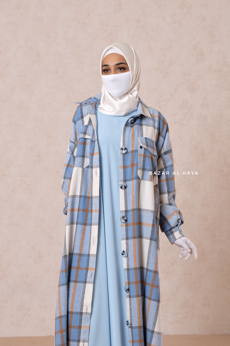 Blue Zada Plaid Shirt Dress In Cotton & Cashmere - Spring/Fall Outfit