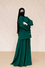 Emerald Elham Two Piece Top & Skirt Set In Cotton - Adjustable Side Straps