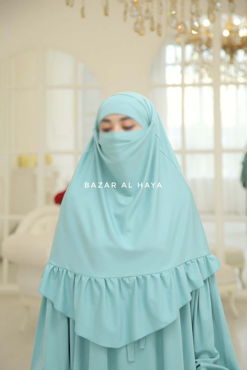 Mint Tieback Ruffle Short Khimar - Soft Cotton