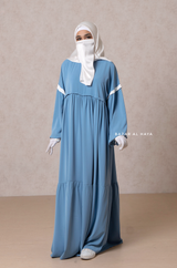 Mubina Sky Blue Tiered Abaya Dress - Loose & Wide In Nidha