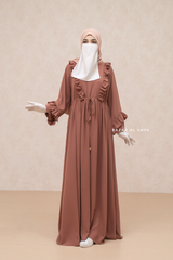 Afsah Cappuccino Ruffle Lightweight Summer Spring Abaya Dress - Soft Breathable Crepe Cotton