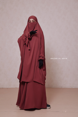 Red-Orange Jahida Two Piece Jilbab With Loose Pants Set - Skirt-Style Shalwar