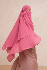 Pink Pari Two Layered Maxi Diamond Khimar - Crepe Chiffon