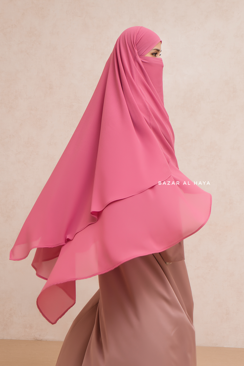 Pink Pari Two Layered Maxi Diamond Khimar - Crepe Chiffon