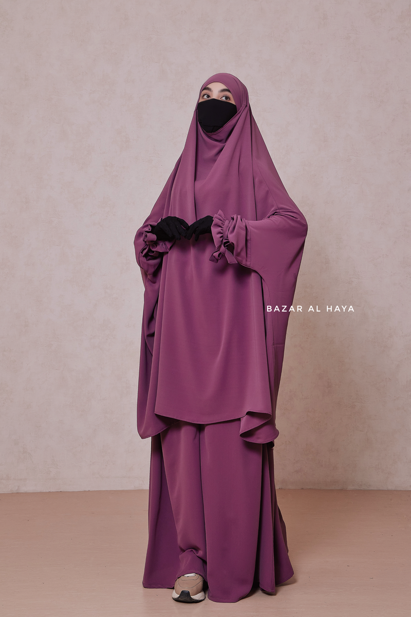 Grape Jahida Two Piece Jilbab With Loose Pants Set - Skirt-Style Shalwar