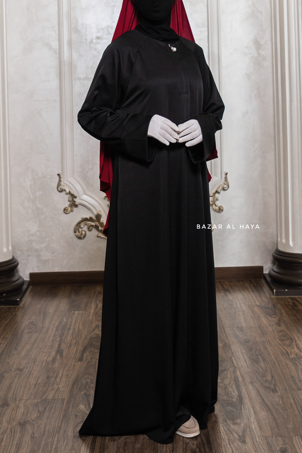 Madina Black Abaya - Soft Relaxed Fit - Mediumweight Silk Crepe