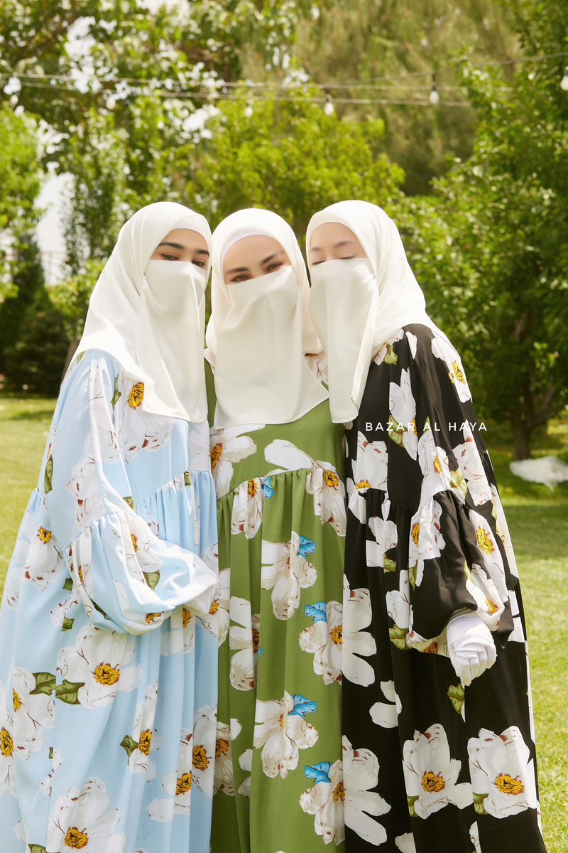 Muna Loose Fit Summer Abaya Dress - Viscose Cotton & Daisy Flower Print