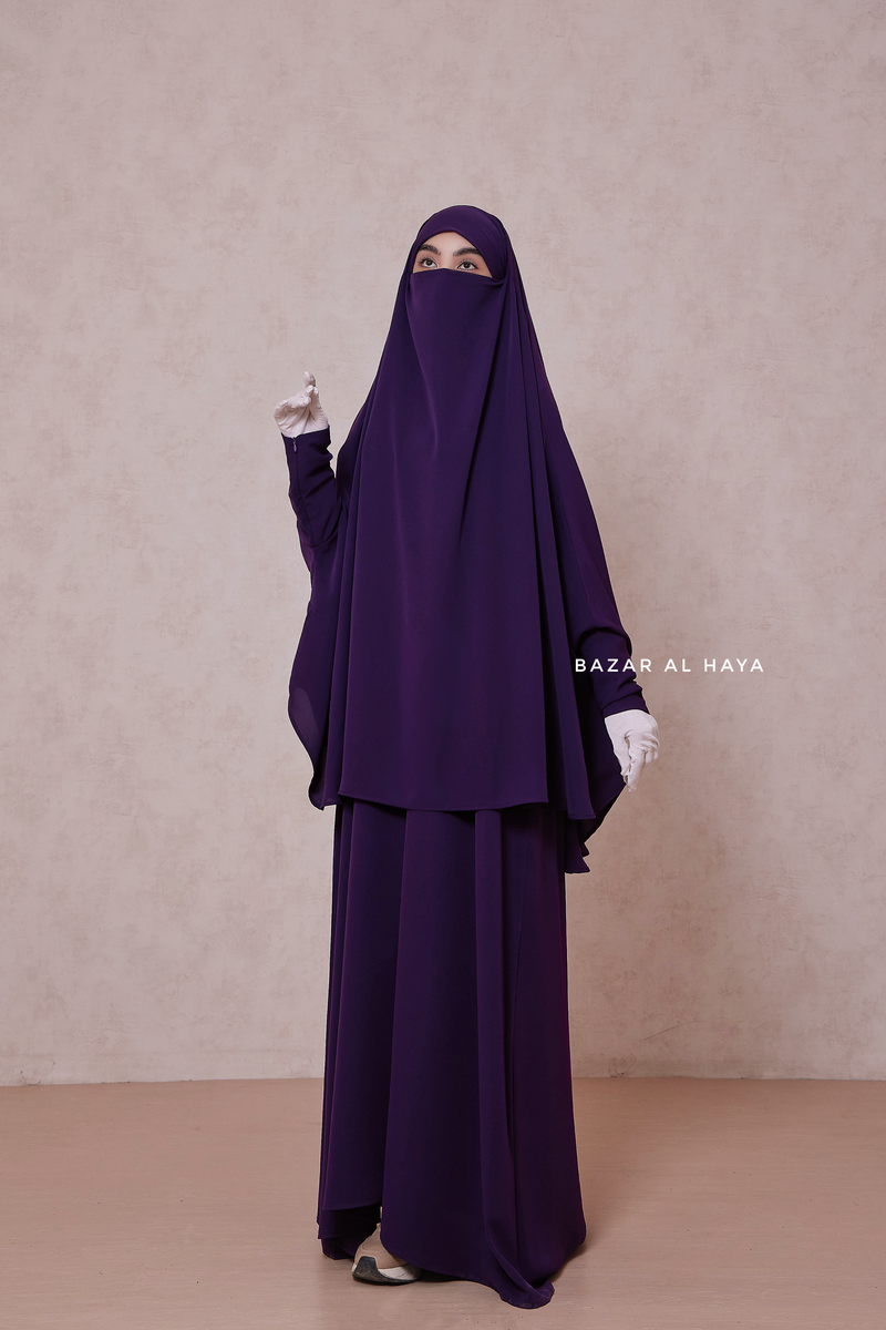 Purple Yasmin Two Piece Jilbab With Dress & Khimar - Loose Style & Light Soft Breathable