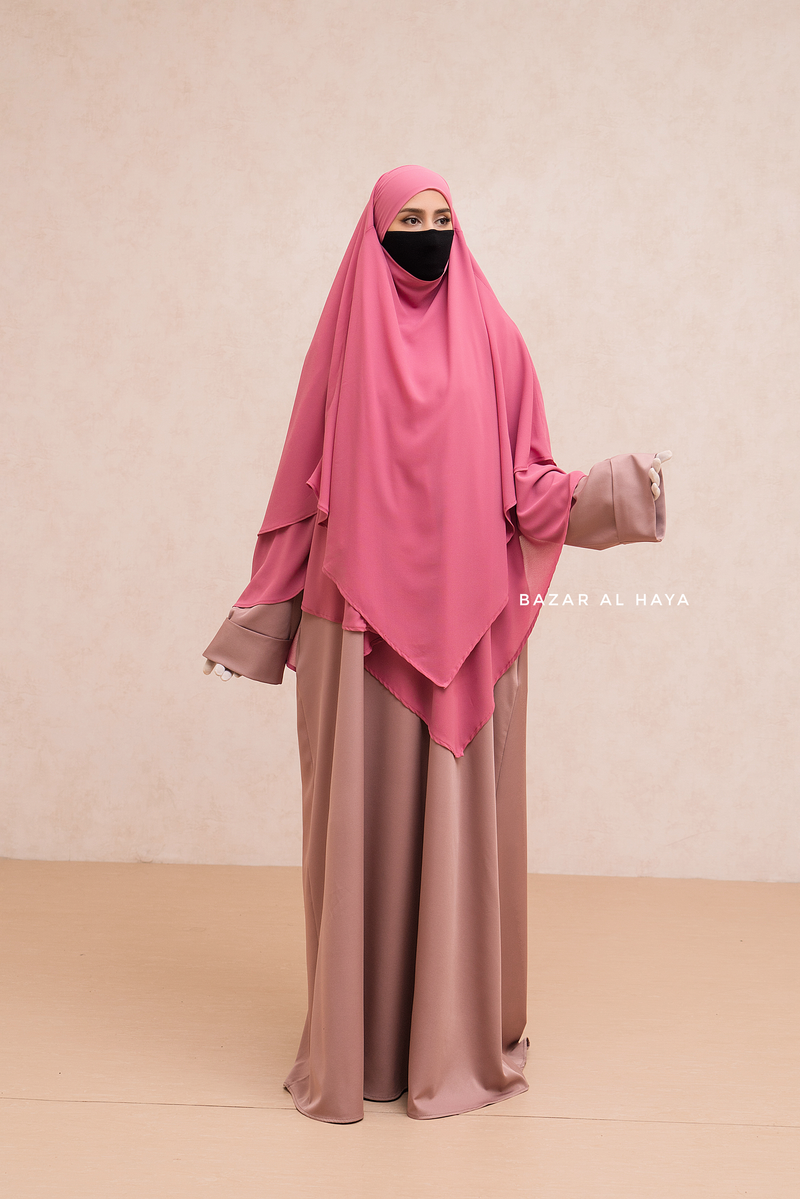 Pink Pari Two Layered Maxi Diamond Khimar - Crepe Chiffon