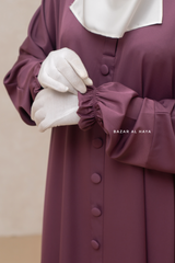 Mauve Safa Loose - Fit Abaya With Button Front - Silk Crepe