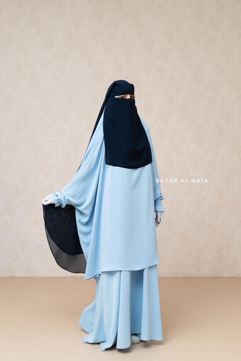 Dark Blue Two Layer Niqab - Long & Wide - Super Breathable Veil