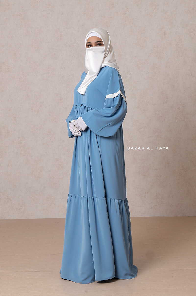 Mubina Sky Blue Tiered Abaya Dress - Loose & Wide In Nidha