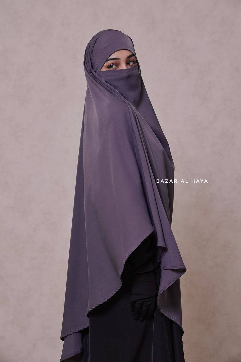 Steel Grey Long Mubarak Diamond Khimar - Nida Extra Long