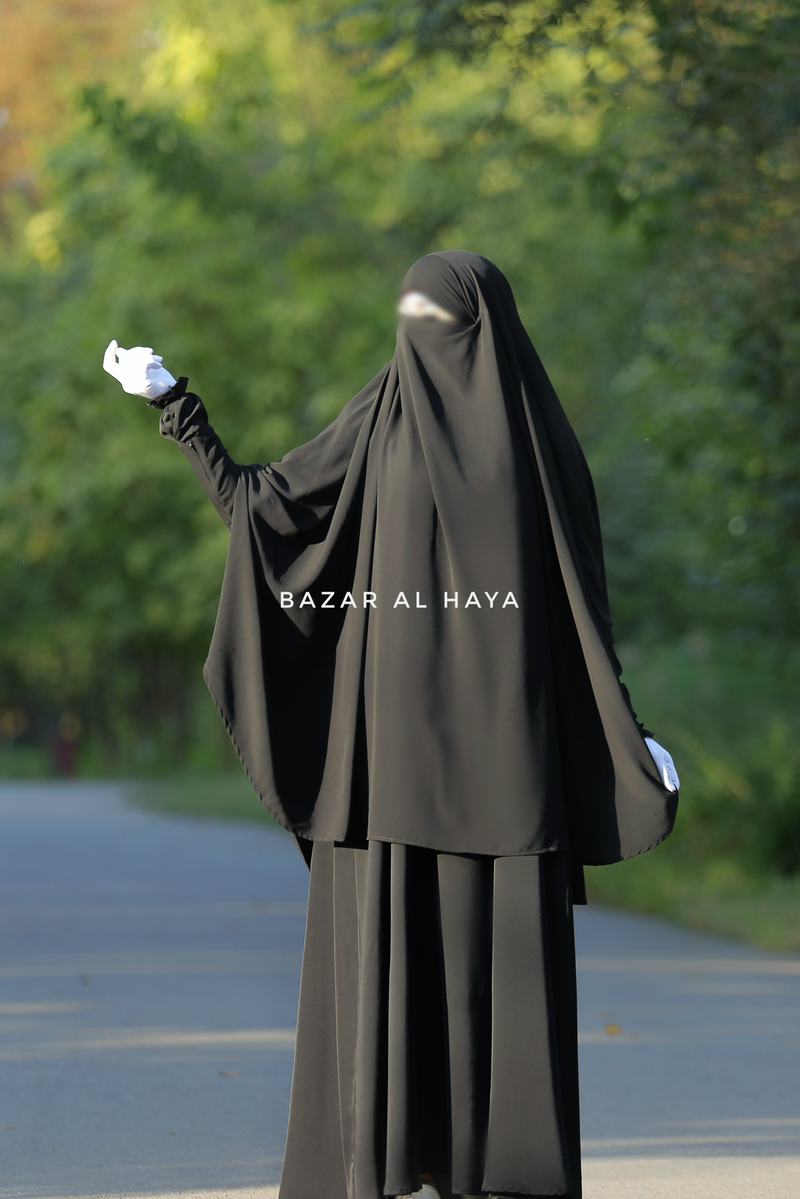 Yasmin Black Two Piece Jilbab With Dress & Khimar - Relaxed Fit, Light, Soft & Breathable