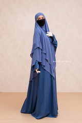 Slate Blue Pari Two Layered Maxi Diamond Khimar - Crepe Chiffon