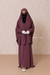 Yasmin Grape Two Piece Jilbab, Dress & Khimar - Long & Loose Style, Light Soft Breathable Fabric