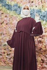 Grape Mubina Tiered Abaya Dress - Loose & Wide In Nida