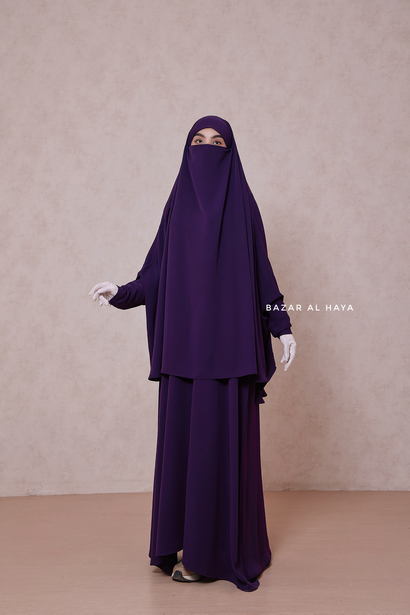 Purple Yasmin Two Piece Jilbab With Dress & Khimar - Loose Style & Light Soft Breathable