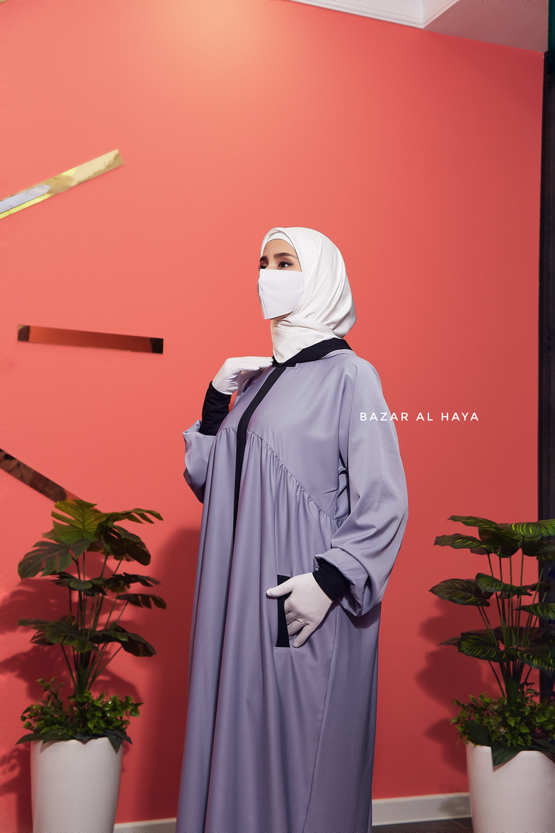 Kalina Lilac Hooded Abaya Dress With Pockets - Soft Crepe Cotton