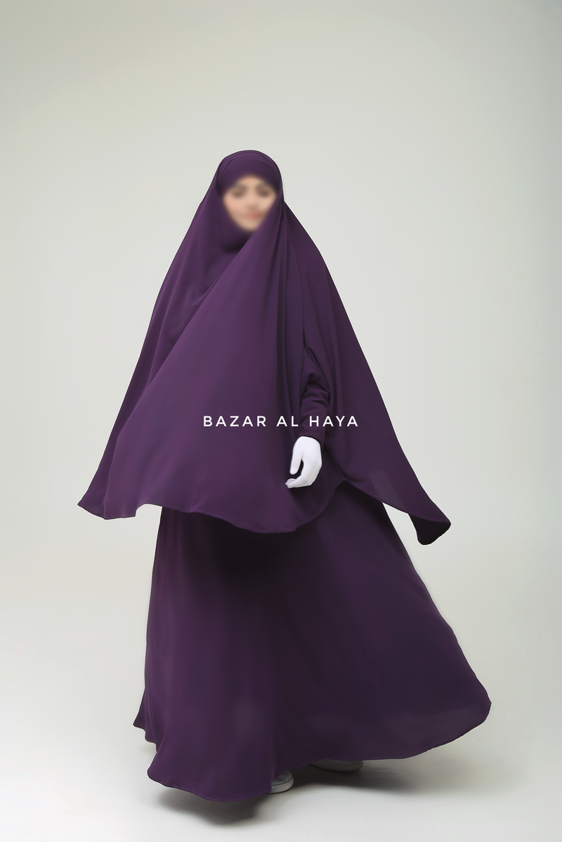 Yasmin Purple Two Piece Jilbab With Dress & Khimar - Loose Style & Light Soft Breathable