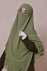 Light Olive Pari Two Layered Maxi Diamond Khimar - Crepe Chiffon