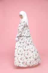 Sadia White Floral Abaya Dress 100% Cotton Summer Tiered Style With Front Zipper