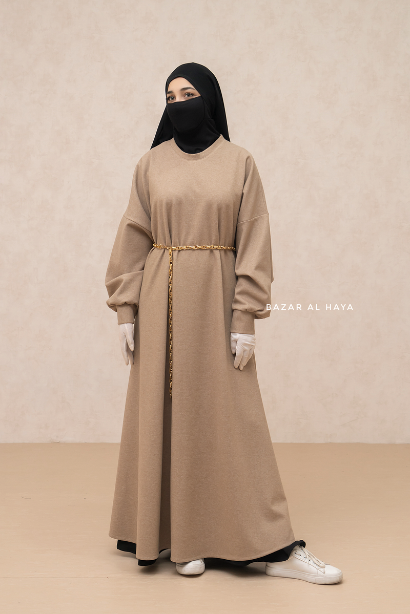 Beige Basimah Classic Design Warm Abaya Coat - Premium Wool