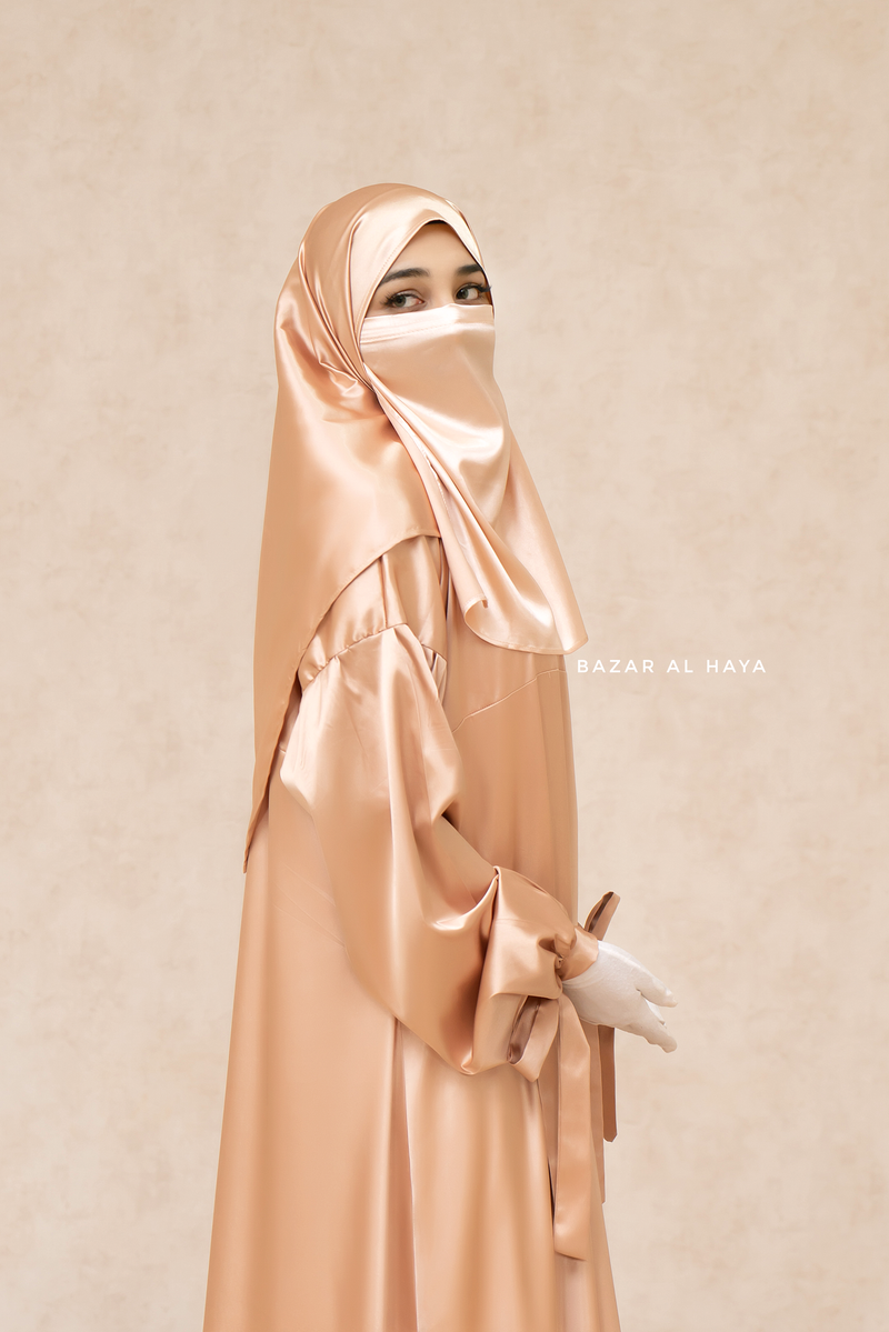 Gold Elegant Shaheen Satin Dress Scarf & Slip Dress Set - 3 Piece