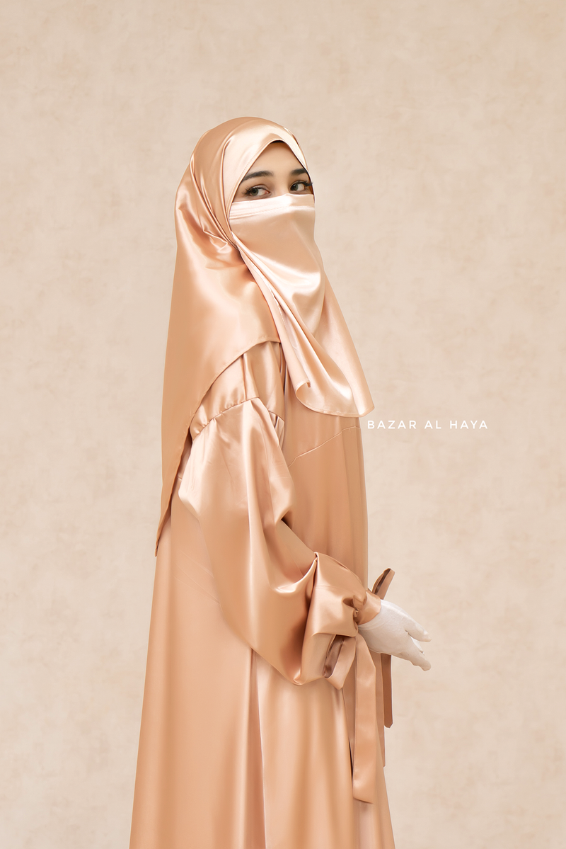 Gold Elegant Shaheen Satin Dress Scarf & Slip Dress Set Gold Elegant Shaheen Satin Dress Scarf & Slip Dress Set