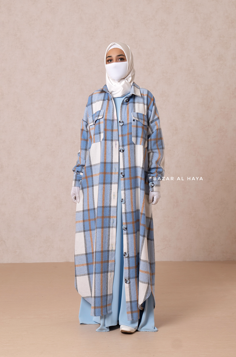 Blue Zada Plaid Shirt Dress In Cotton & Cashmere - Spring/Fall Outfit