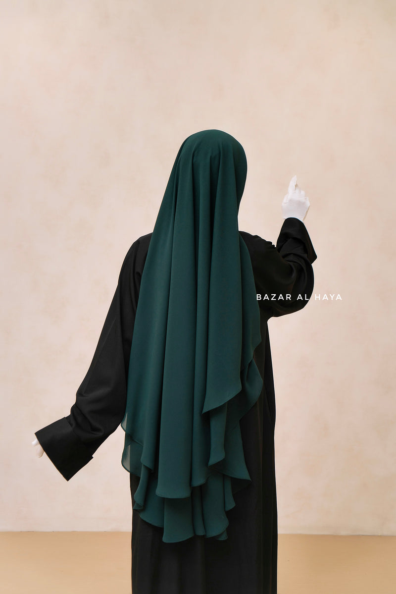Emerald Green Two Layered Three -In- One Snap Scarf, Khimar, Cape - Super Soft