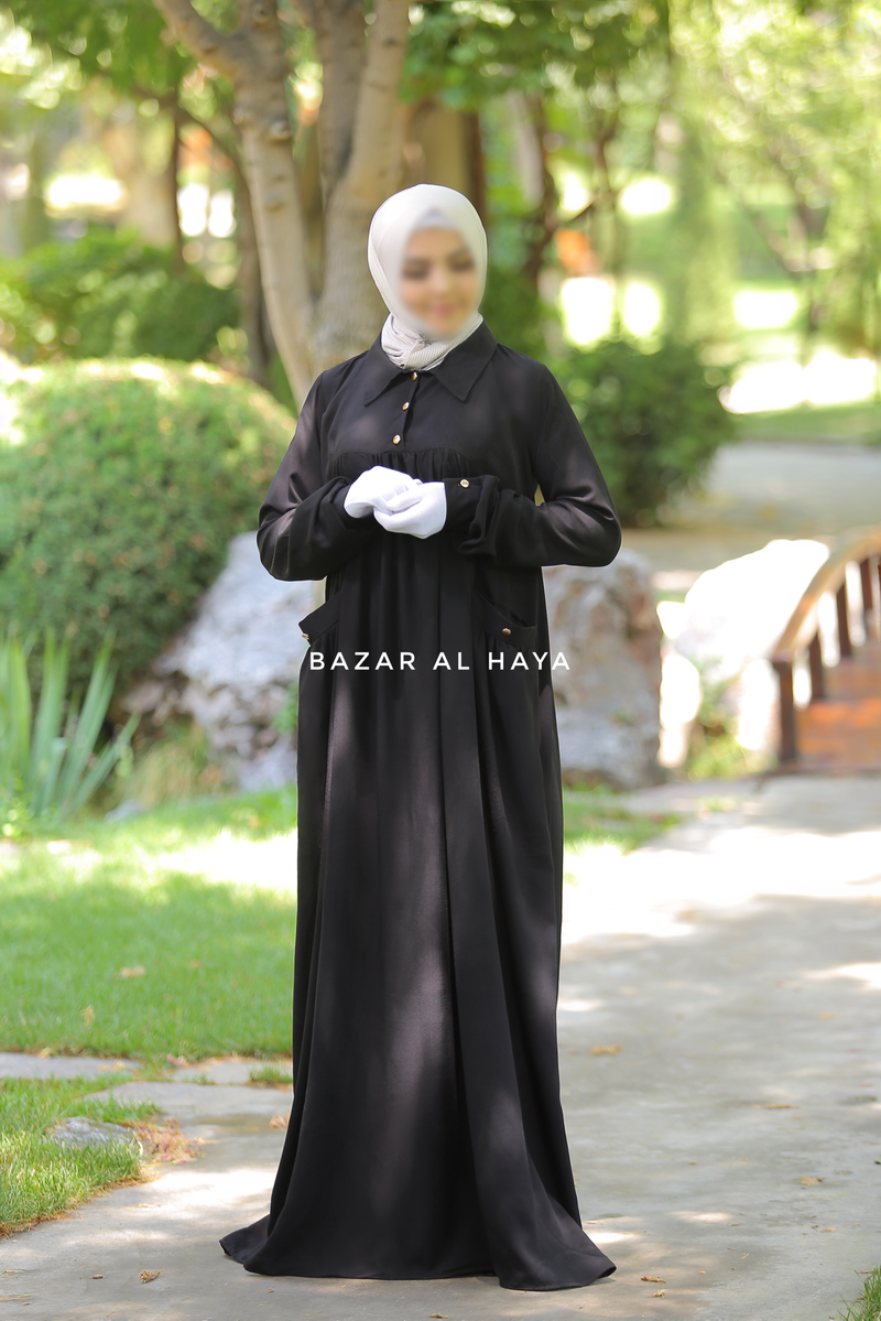 Layla Black Abaya Dress 100% Cotton Summer Relaxed Fit Dress With Pockets