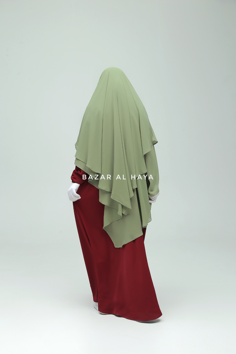 Light Olive Pari Two Layered Maxi Diamond Khimar - Crepe Chiffon