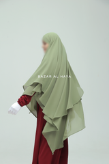 Light Olive Pari Two Layered Maxi Diamond Khimar - Crepe Chiffon