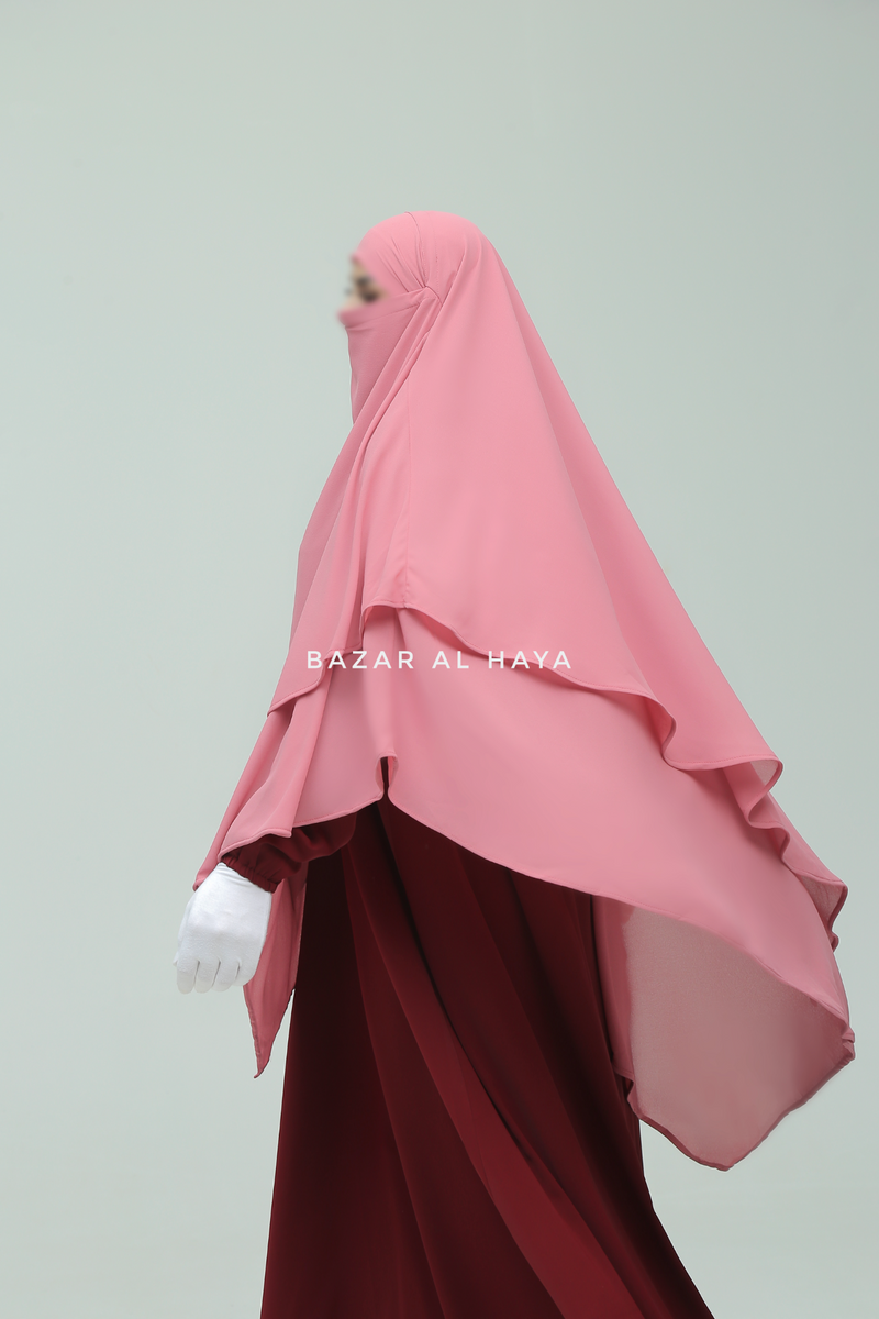 Pink Pari Two Layered Maxi Diamond Khimar - Crepe Chiffon