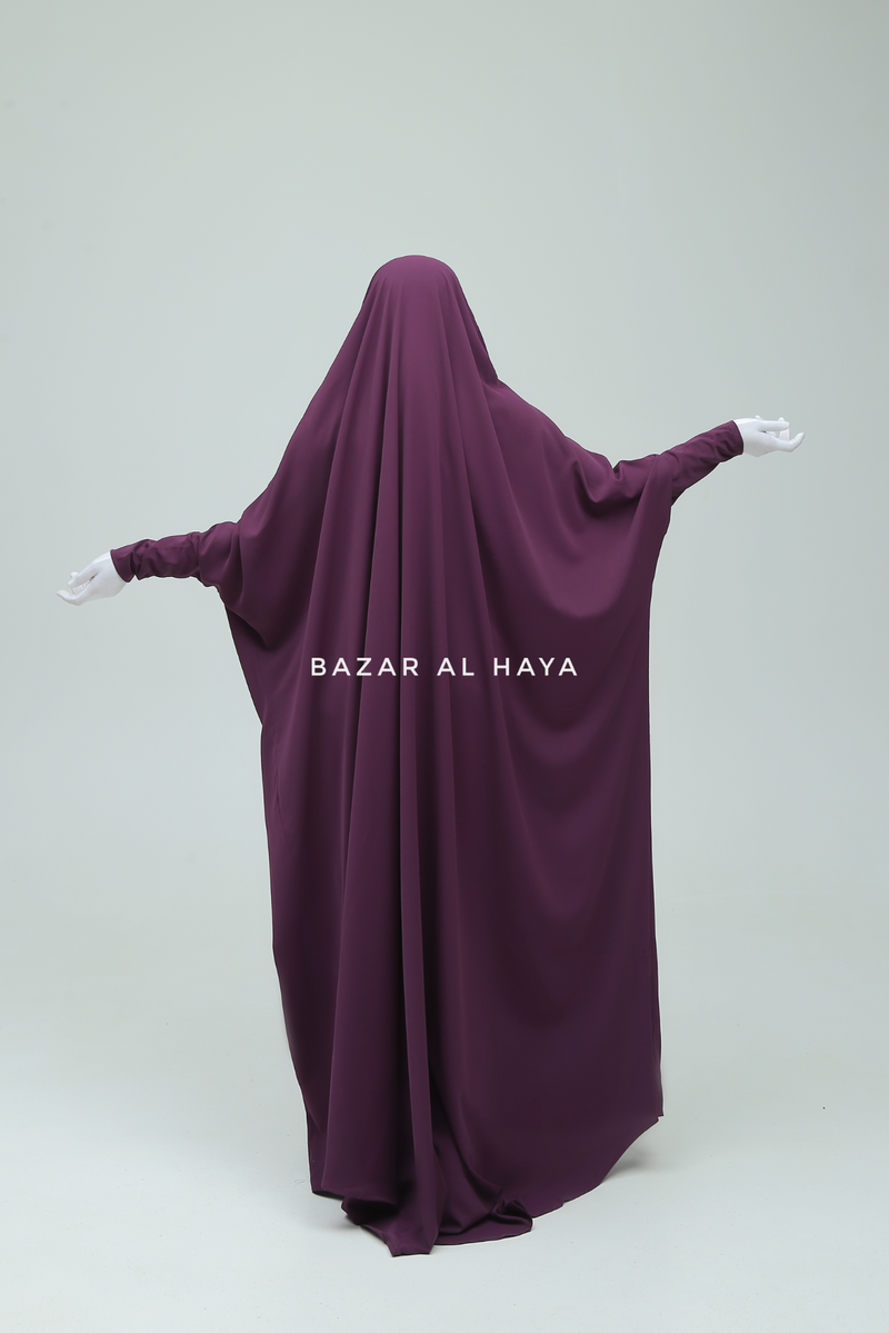 Sarah One Piece Purple Jilbab - Zipper Sleeves - Silk Crepe