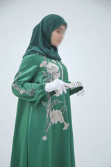 Farha Emerald Moroccan Embroidered Luxurious Silk Kaftan Abaya