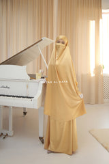 Yellow Gold Latifa Two Piece Satin Jilbab With Skirt - Long & Loose