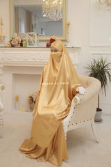 Yellow Gold Latifa Two Piece Satin Jilbab With Skirt - Long & Loose