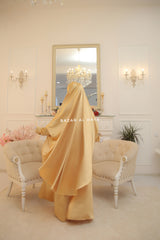 Yellow Gold Latifa Two Piece Satin Jilbab With Skirt - Long & Loose