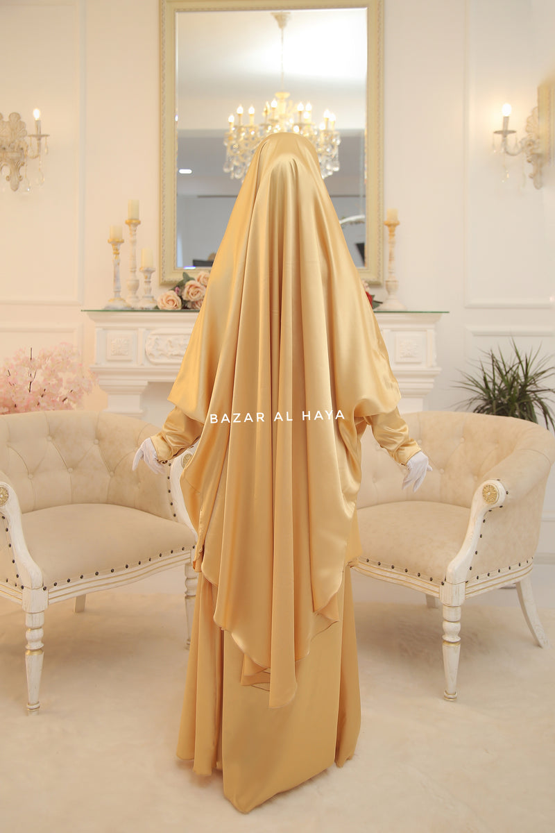 Yellow Gold Latifa Two Piece Satin Jilbab With Skirt - Long & Loose