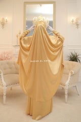 Yellow Gold Latifa Two Piece Satin Jilbab With Skirt - Long & Loose