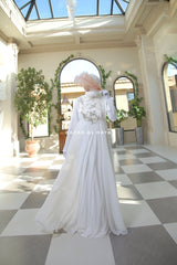 Zahra Bridal Silk & Chiffon Gown Abaya & Lace Cloak Set For Walima & Wedding & Nikkah