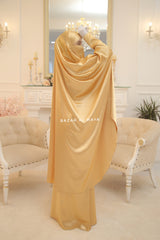 Yellow Gold Latifa Two Piece Satin Jilbab With Skirt - Long & Loose