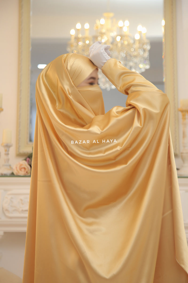 Yellow Gold Latifa Two Piece Satin Jilbab With Skirt - Long & Loose